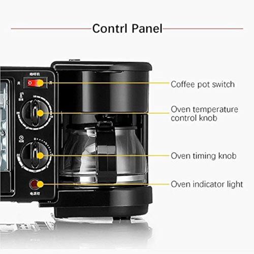 3-in-1 Breakfast Station, Portable Breakfast Maker with Coffee Maker, Non-Stick Pan, Versatile Breakfast Maker, Toaster Oven with 30-Minute Timer, for Apartments and Kitchens