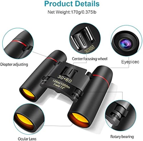 Mini Binoculars,XVZ 30x60 Portable Pocket Foldable Binoculars with Multi Blue Coated and Waterproof for Bird Watching,Mountaineering,Outdoor Hunting,Hiking Travel,Concert,Watching Performances