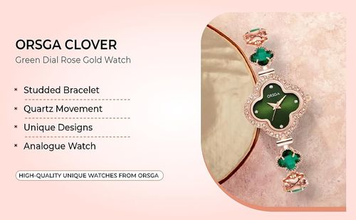 ORSGA Watch Bracelet Analog Clover Dial Wrist Watch for Ladies Luxury Diamond Stone Rose Gold Brass Strap Dress Watch for Women