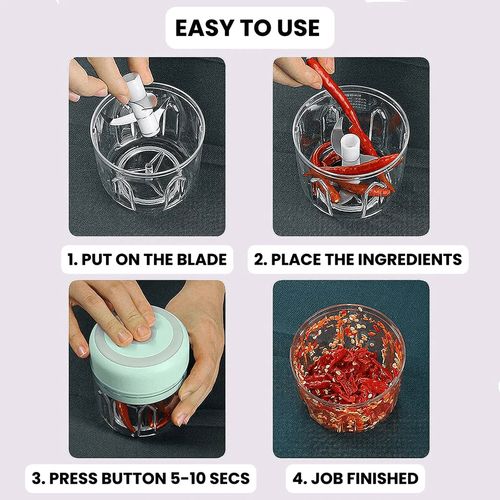 COSKIRA Electric Mini Food Chopper Wireless Garlic Ginger Onion Vegetable Meat Nut Steel Blades Portable Garlic Crusher Cordless Garlic Mincer Blender Waterproof Rechargeable Food Processor (250ml)