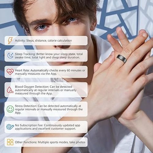 🔥🚀Smart Ring, No App Subscription, Wearable Fitness Tracker Ring, Pedometer Sleep Tracker Health Ring, 5ATM Waterproof Bluetooth Smart Rings, 5-7 Days Battery Life