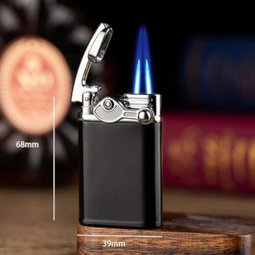 ⚡🚀Cool Cigarette Lighters: Dual Turbo Flame Windproof Metal Lighter - Blue Butane Torch for Cigars, Unique Lighters for Men, Gift & Smoking Accessories