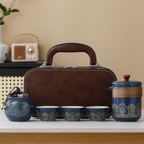 ♨️🍵🚀Portable Kung Fu Tea Set Camping Outdoor Household Tea Set Quick Cup Tea Set Portable Travel Tea Set(Blue)