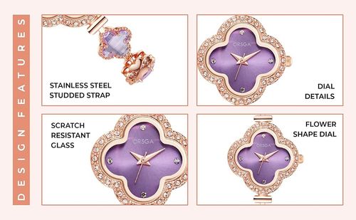 ORSGA Watch Bracelet Analog Clover Dial Wrist Watch for Ladies Luxury Diamond Stone Rose Gold Brass Strap Dress Watch for Women