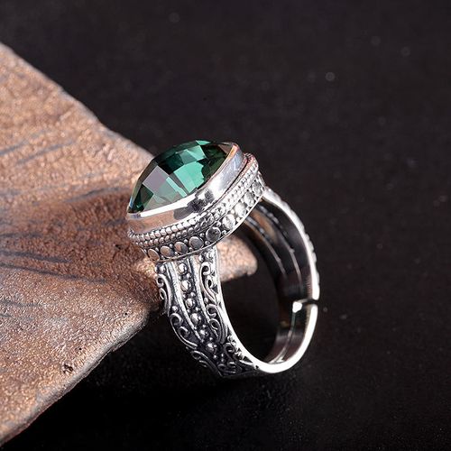 Guaranteed Sterling Silver 925 Emerald Ring Initial Wedding Rings for Women Natural Crystal Opening Type Fine Jewellery Bague