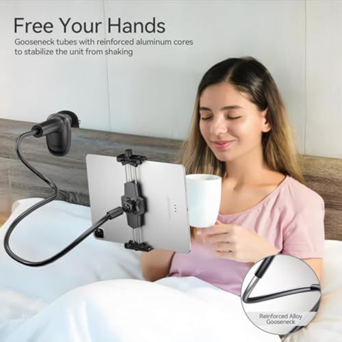 🚀💥  Lamicall Gooseneck Phone Holder for Bed  for Desk, Headboard, Bed, Bedside, Table, Flexible Gooseneck Long Arm Stand, Overhead Cell Phone Clamp Mount