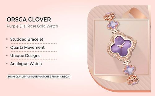 ORSGA Watch Bracelet Analog Clover Dial Wrist Watch for Ladies Luxury Diamond Stone Rose Gold Brass Strap Dress Watch for Women