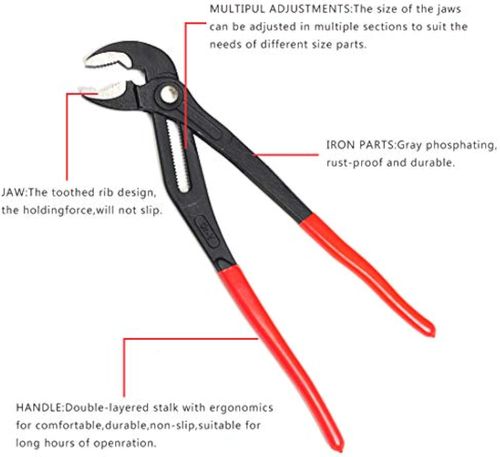 3-Piece Water Pump Pliers Set 7-Inch, 10-Inch, 12-Inch Plumbing Locking Pliers, Snap Button, Tongue and Groove Pliers Set