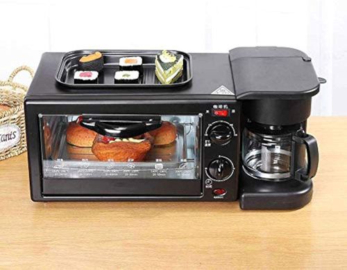 3-in-1 Breakfast Station, Portable Breakfast Maker with Coffee Maker, Non-Stick Pan, Versatile Breakfast Maker, Toaster Oven with 30-Minute Timer, for Apartments and Kitchens