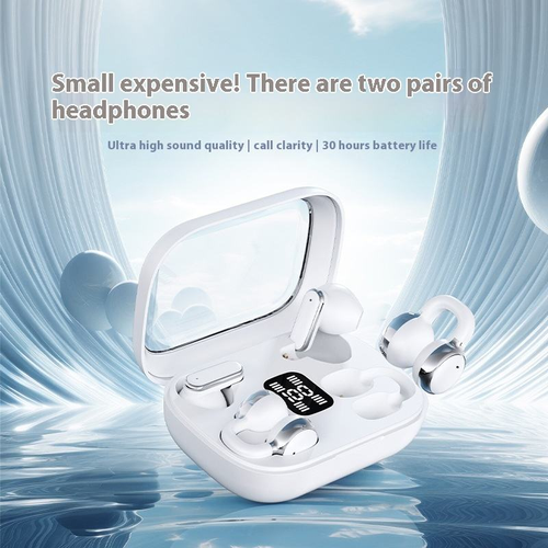 Dual earphones with transparent shells, clip-on style, semi-in-ear