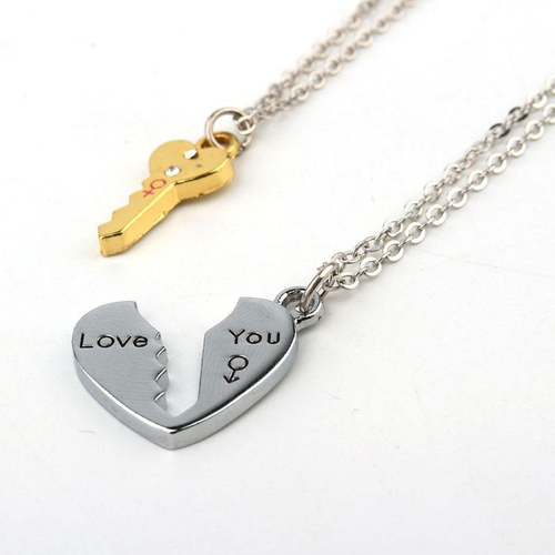 Heart-shaped key lock couple necklace