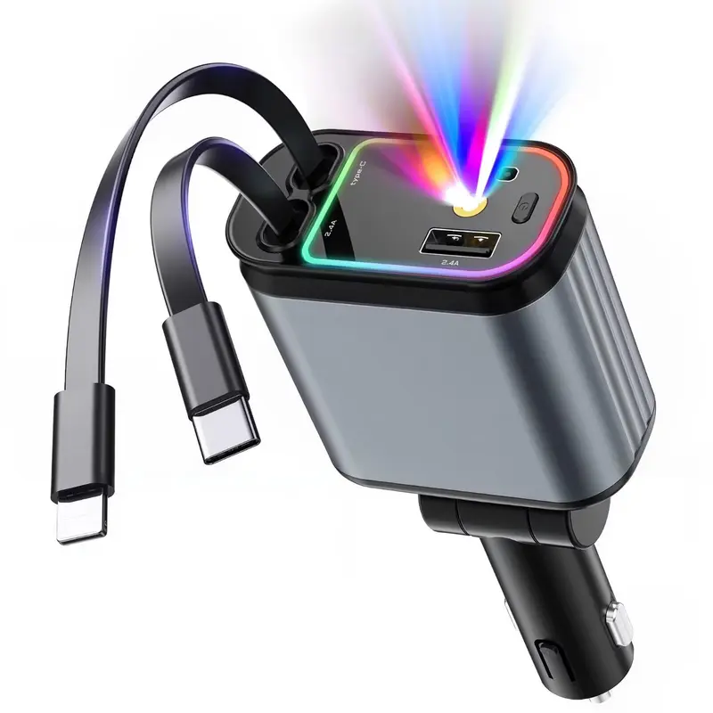 4 in 1 Retractable Car Charger with Starlight