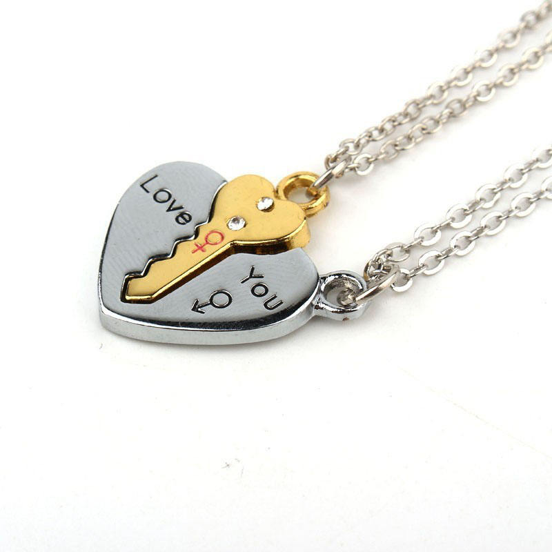 Heart-shaped key lock couple necklace
