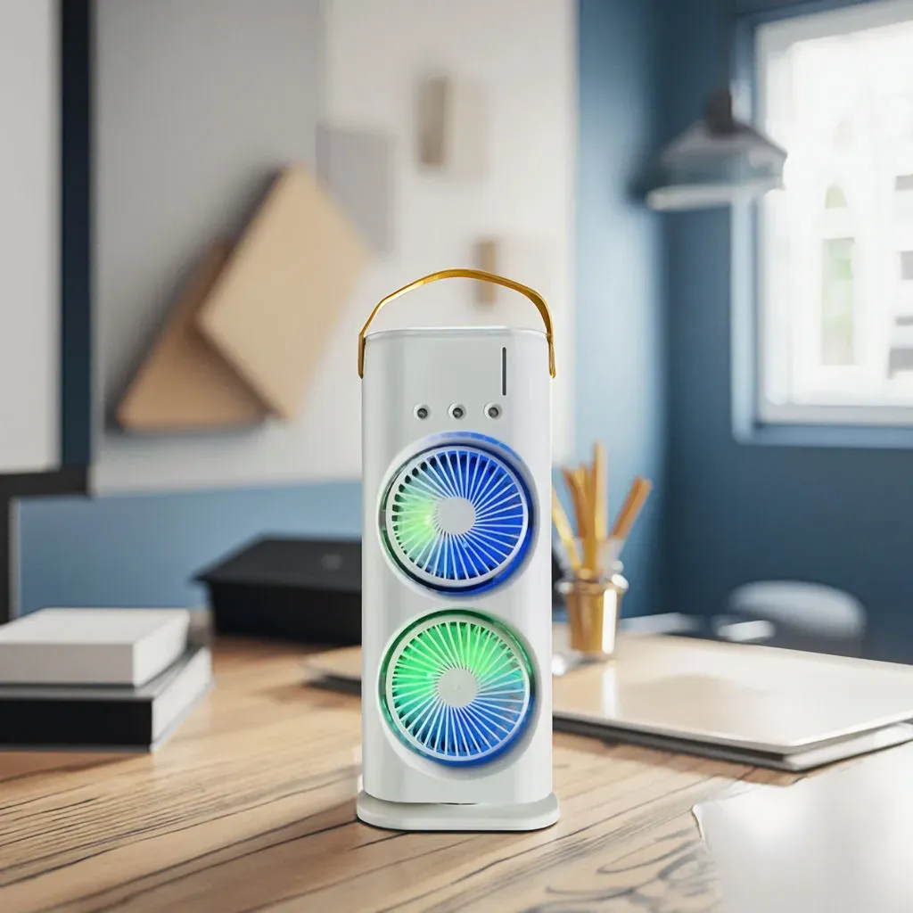 Desktop USB Air Conditioner Fan Summer Cool Double-Blade Spray Mute Portable Water-Cooled Fan for Office Use