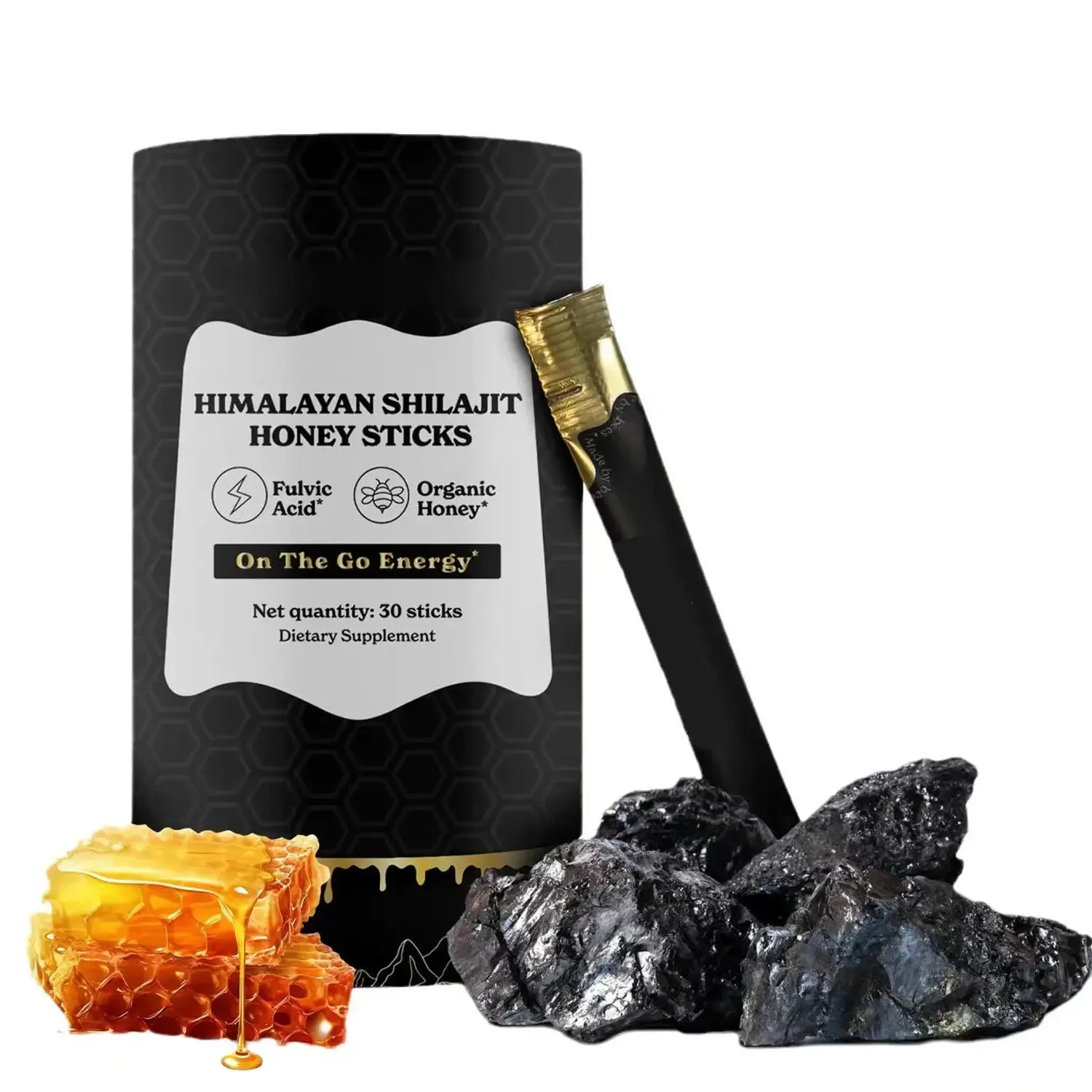 30 Sticks Pure Himalayan Shilajit honey Sticks Trace Minerals Fulvic Acid Easy to Consume Resin Enriched Shilajit for Adults
