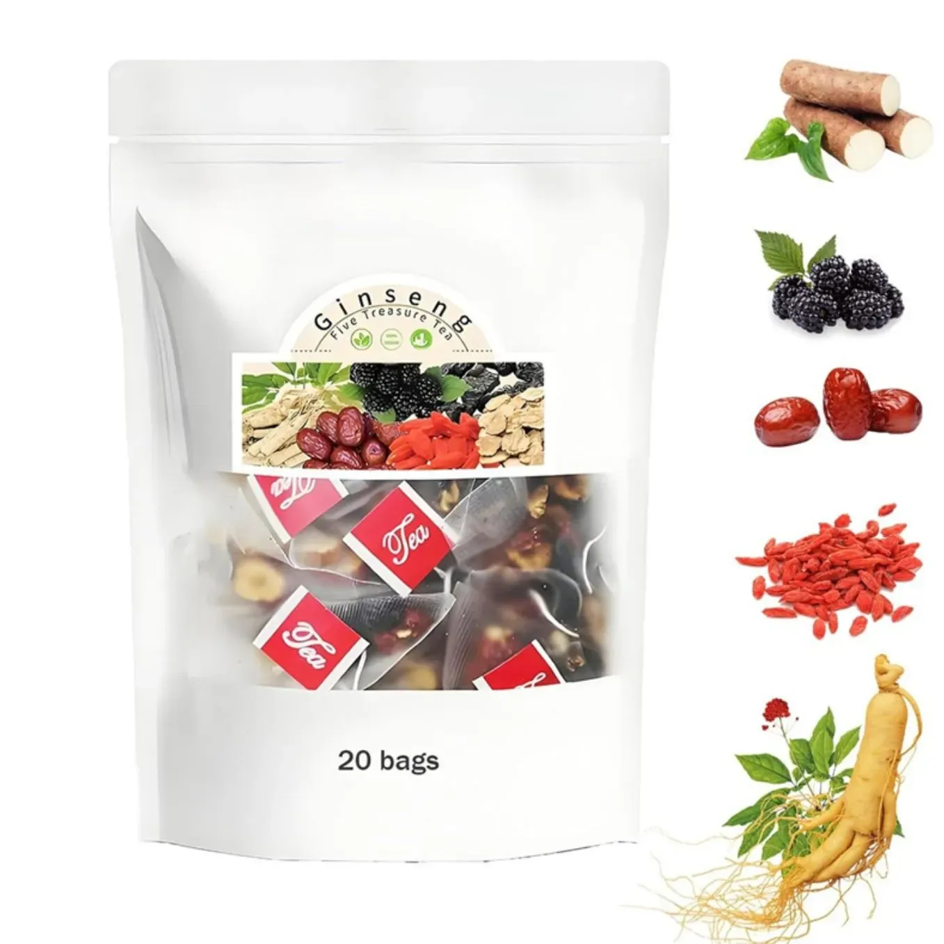 Men's Health Instant Herbal Tea Five Treasure Ginseng Flavor for Amazon Cross-Border Specialty Bagged Tea 20+ Pack