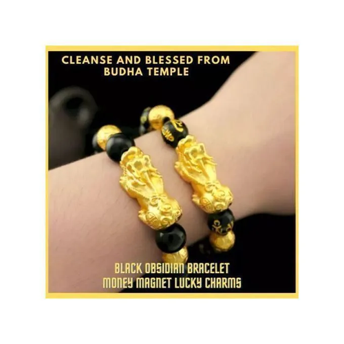 Feng Shui Amulet Wealth Lucky Obsidian Bracelet + Open Adjustable Charms Ring