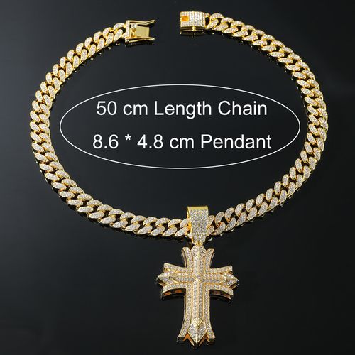 New creative cross necklace alloy full diamond men's and women's Cuban chain necklace