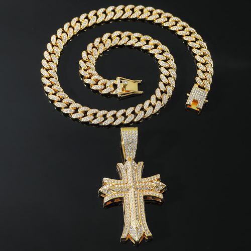 New creative cross necklace alloy full diamond men's and women's Cuban chain necklace