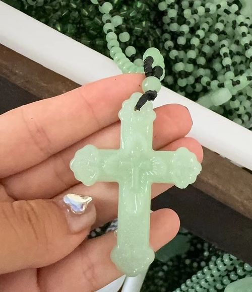 Xinjiang Hetian jade cross pendant necklace green jade peace buckle men's and women's sweater chain