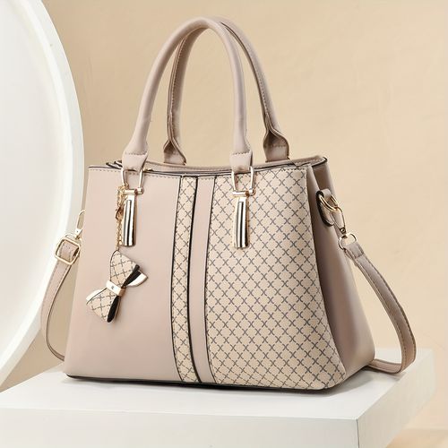 Fashionable ladies' large capacity handbag - plaid pattern design, three-layer pocket, zipper closure - optional colors: khaki, green, black B0002👜👡👜👠👜