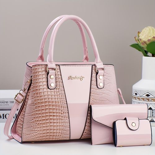 3-piece PU handbag, elegant and fashionable handbag with coin wallet and card holder, multi-functional large-capacity crossbody bag, fashionable design, new crocodile pattern bag, fashionable ladies can be single shoulder can be crossbody bag suitable for travel, travel and shopping malls. New atmospheric women's hand-held one-shoulder crossbody color blocking bag, versatile casual and luxurious large capacity can be single shoulder can be crossbody bag B0003👜👠👠👜