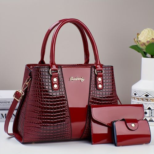 3-piece PU handbag, elegant and fashionable handbag with coin wallet and card holder, multi-functional large-capacity crossbody bag, fashionable design, new crocodile pattern bag, fashionable ladies can be single shoulder can be crossbody bag suitable for travel, travel and shopping malls. New atmospheric women's hand-held one-shoulder crossbody color blocking bag, versatile casual and luxurious large capacity can be single shoulder can be crossbody bag B0003👜👠👠👜