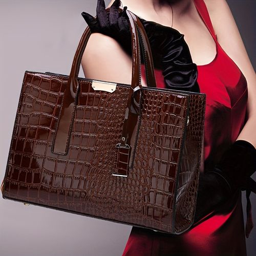Women's fashionable crocodile pattern handbag, European-style large-capacity one-shoulder crossbody tote bag, the first choice for travel gifts B0004👜👠👜👠