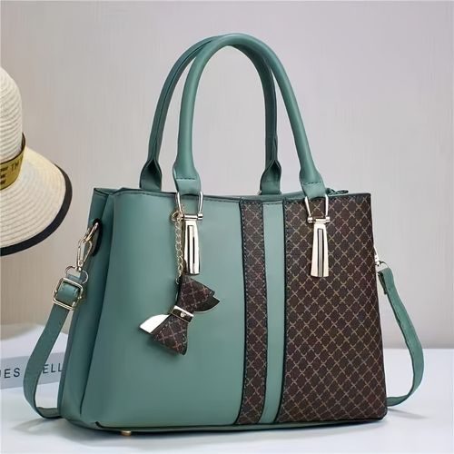 Fashionable ladies' large capacity handbag - plaid pattern design, three-layer pocket, zipper closure - optional colors: khaki, green, black B0002👜👡👜👠👜