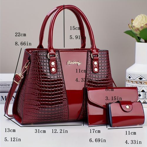 3-piece PU handbag, elegant and fashionable handbag with coin wallet and card holder, multi-functional large-capacity crossbody bag, fashionable design, new crocodile pattern bag, fashionable ladies can be single shoulder can be crossbody bag suitable for travel, travel and shopping malls. New atmospheric women's hand-held one-shoulder crossbody color blocking bag, versatile casual and luxurious large capacity can be single shoulder can be crossbody bag B0003👜👠👠👜