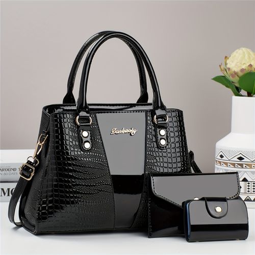 3-piece PU handbag, elegant and fashionable handbag with coin wallet and card holder, multi-functional large-capacity crossbody bag, fashionable design, new crocodile pattern bag, fashionable ladies can be single shoulder can be crossbody bag suitable for travel, travel and shopping malls. New atmospheric women's hand-held one-shoulder crossbody color blocking bag, versatile casual and luxurious large capacity can be single shoulder can be crossbody bag B0003👜👠👠👜
