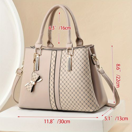 Fashionable ladies' large capacity handbag - plaid pattern design, three-layer pocket, zipper closure - optional colors: khaki, green, black B0002👜👡👜👠👜
