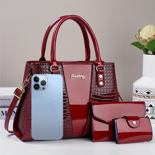 3-piece PU handbag, elegant and fashionable handbag with coin wallet and card holder, multi-functional large-capacity crossbody bag, fashionable design, new crocodile pattern bag, fashionable ladies can be single shoulder can be crossbody bag suitable for travel, travel and shopping malls. New atmospheric women's hand-held one-shoulder crossbody color blocking bag, versatile casual and luxurious large capacity can be single shoulder can be crossbody bag B0003👜👠👠👜