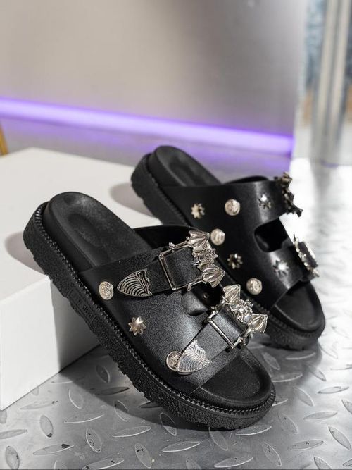 Women's Fashionable Punk Style Studded Decorated Platform Sandals, Unique Sandals, Fancy Sandals, Casual Comfortable Strap Sandals for Summer, Lightweight Design Sandals for Daily Wear, Walking Shoes X0019👠👡👠👡
