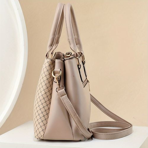 Fashionable ladies' large capacity handbag - plaid pattern design, three-layer pocket, zipper closure - optional colors: khaki, green, black B0002👜👡👜👠👜