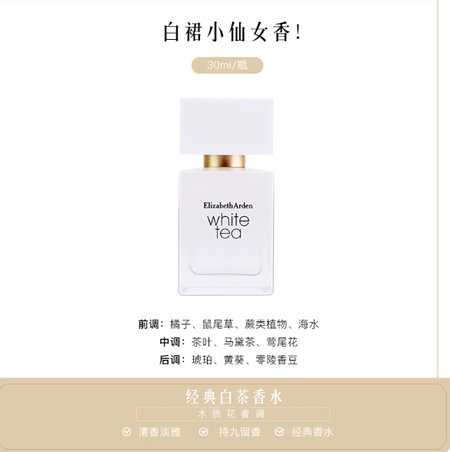 白裙小仙女香！伊麗莎白雅頓香水White Tea白茶女士香水30ml