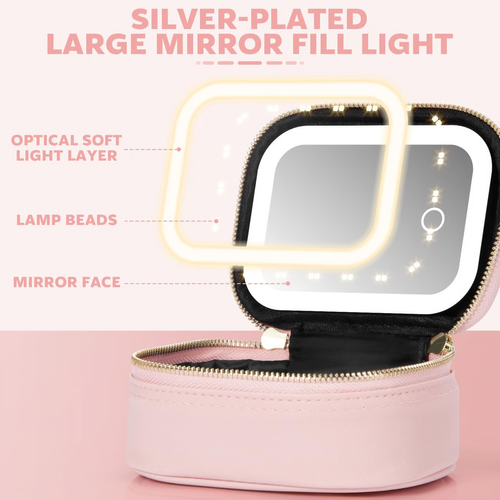 Mini LED Travel Makeup Bag with Built-in Lighted Mirror