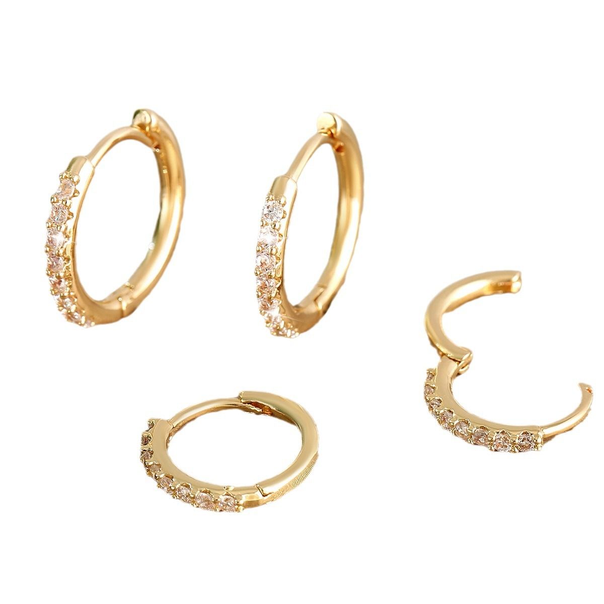 Copper inlaid zirconium geometric circular earrings (two pairs)
