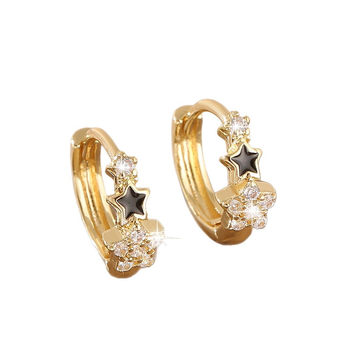Copper inlaid zircon star shaped round ear buckle