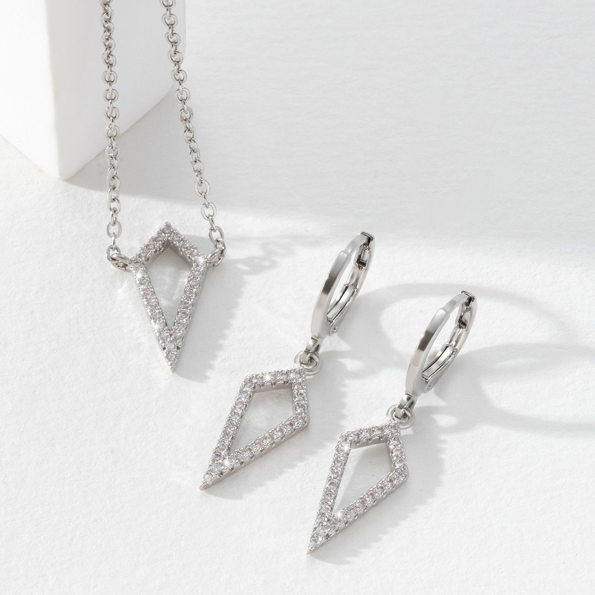 Prism shaped zirconium necklace earring set