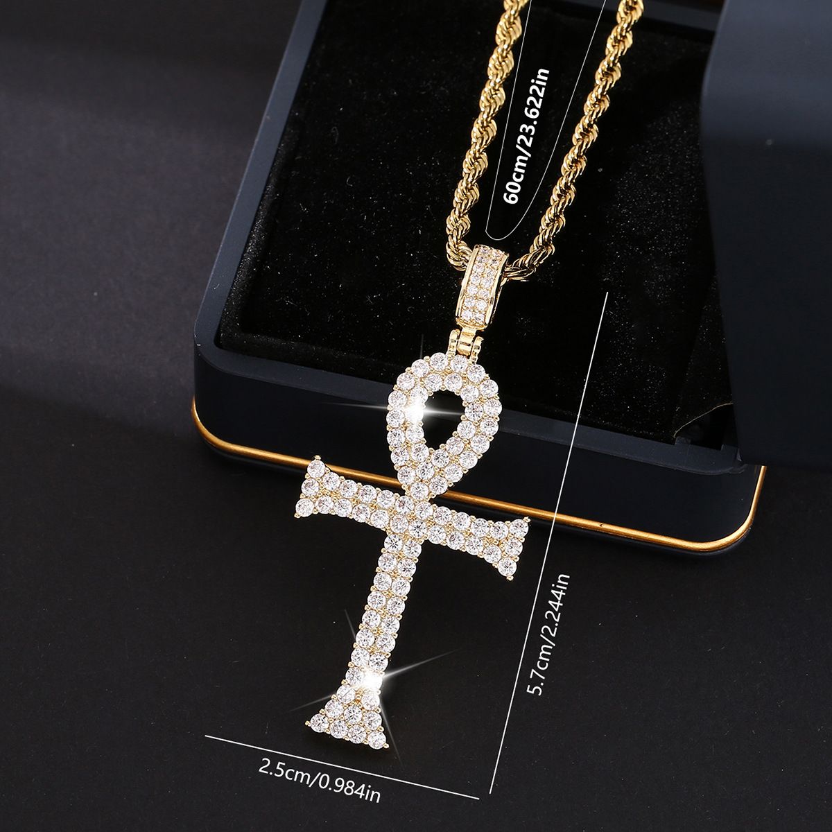 Copper inlaid zircon cross pendant necklace