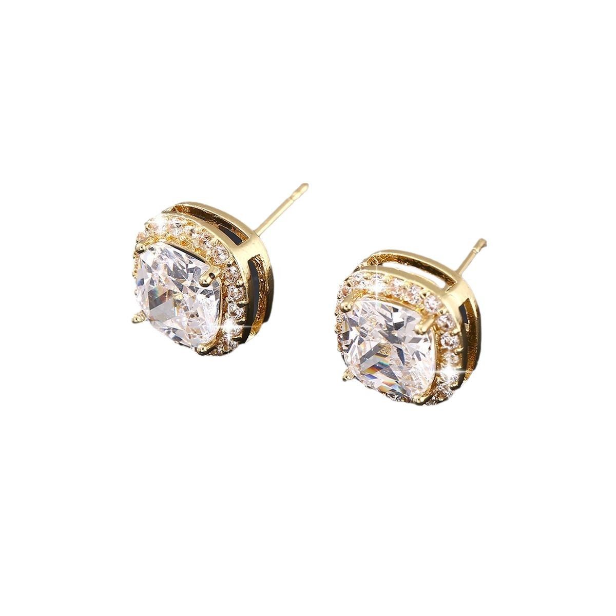Copper inlaid zirconium block earrings