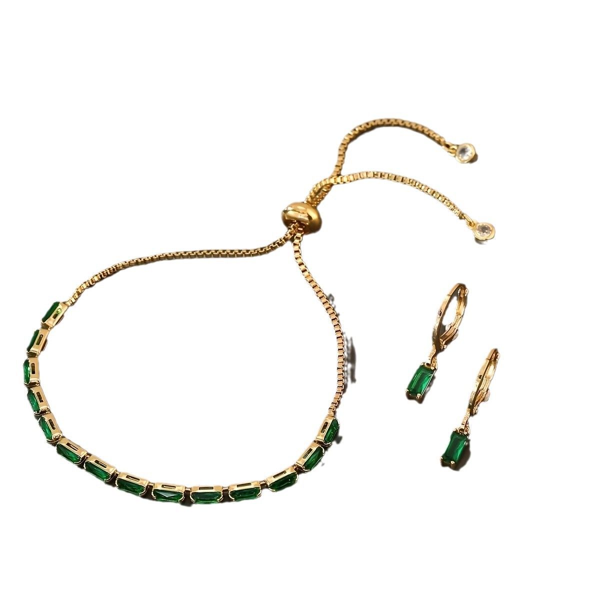 Copper inlaid zirconium earring bracelet set