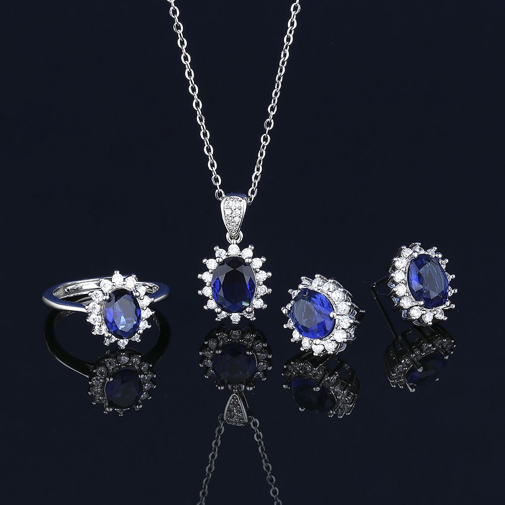 Ocean Heart Sapphire Ring Necklace Earnail Set