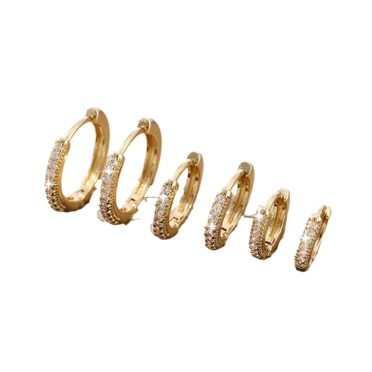 6pcs Copper Zirconia Geometric Round Earrings