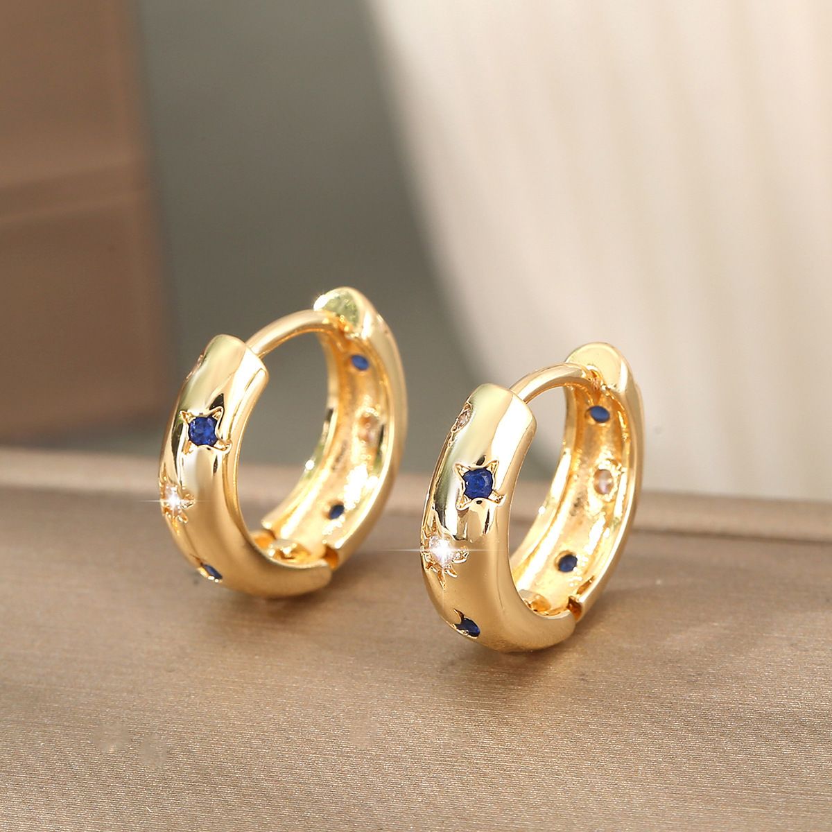 Copper inlaid colorful zirconium star moon earrings