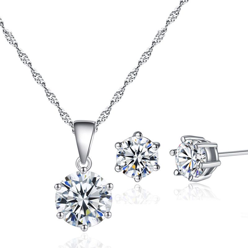 Six Claw Round Zircon Earnail Pendant Necklace Set