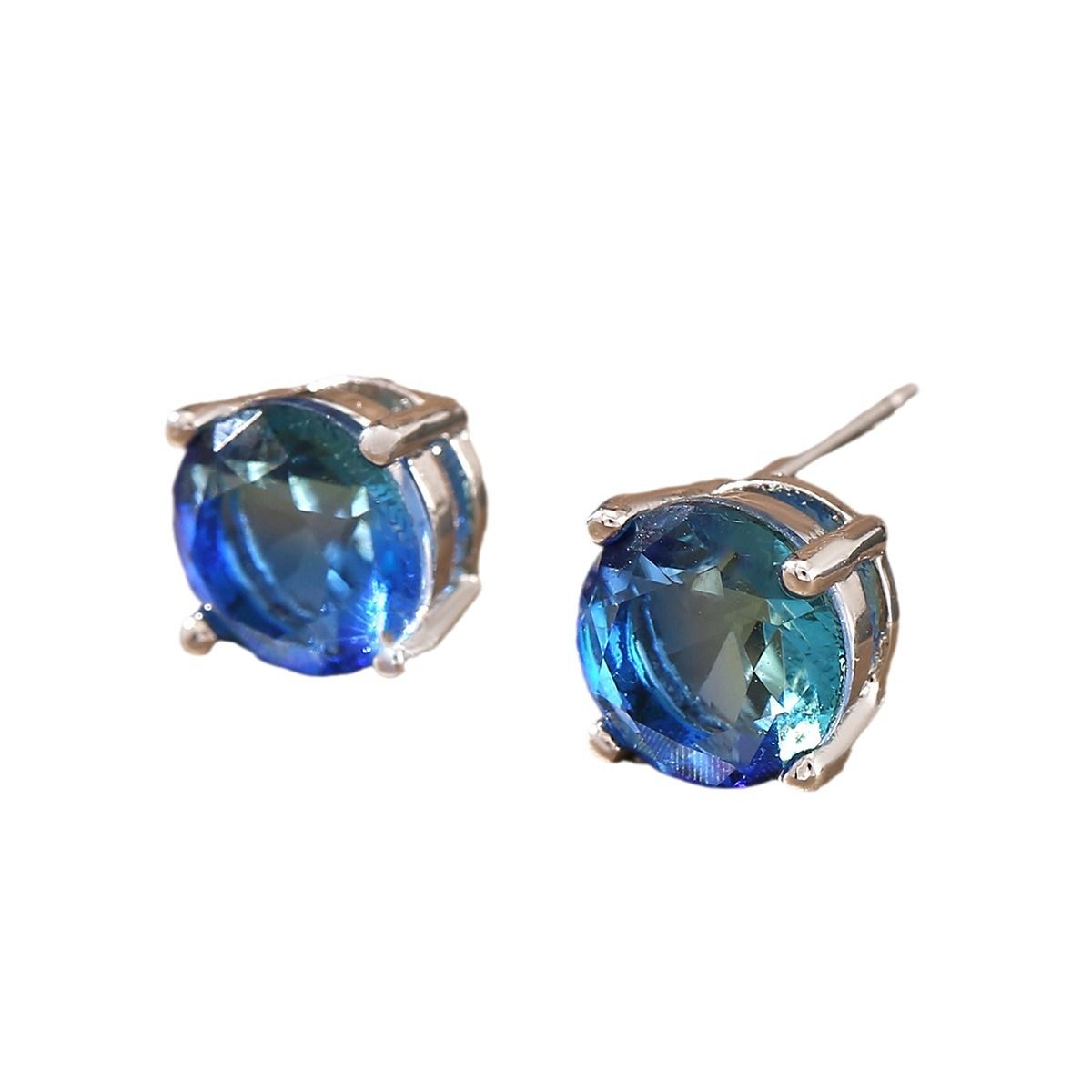 Copper inlaid blue zirconium earrings