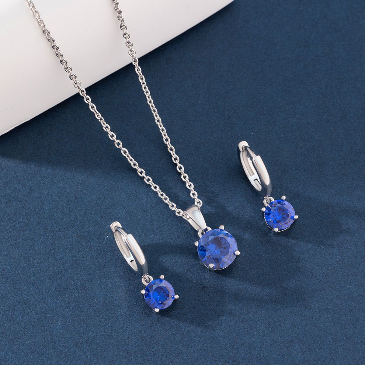 Vintage temperament blue zircon necklace earrings two-piece set（New Customers Exclusive）