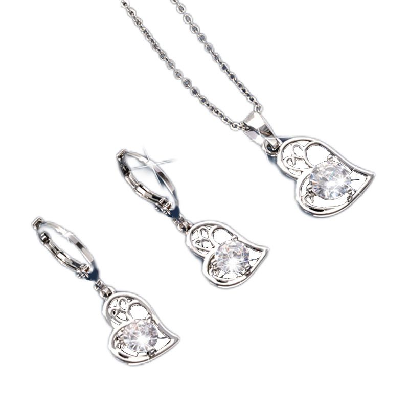 Hollow out peach heart earrings necklace set